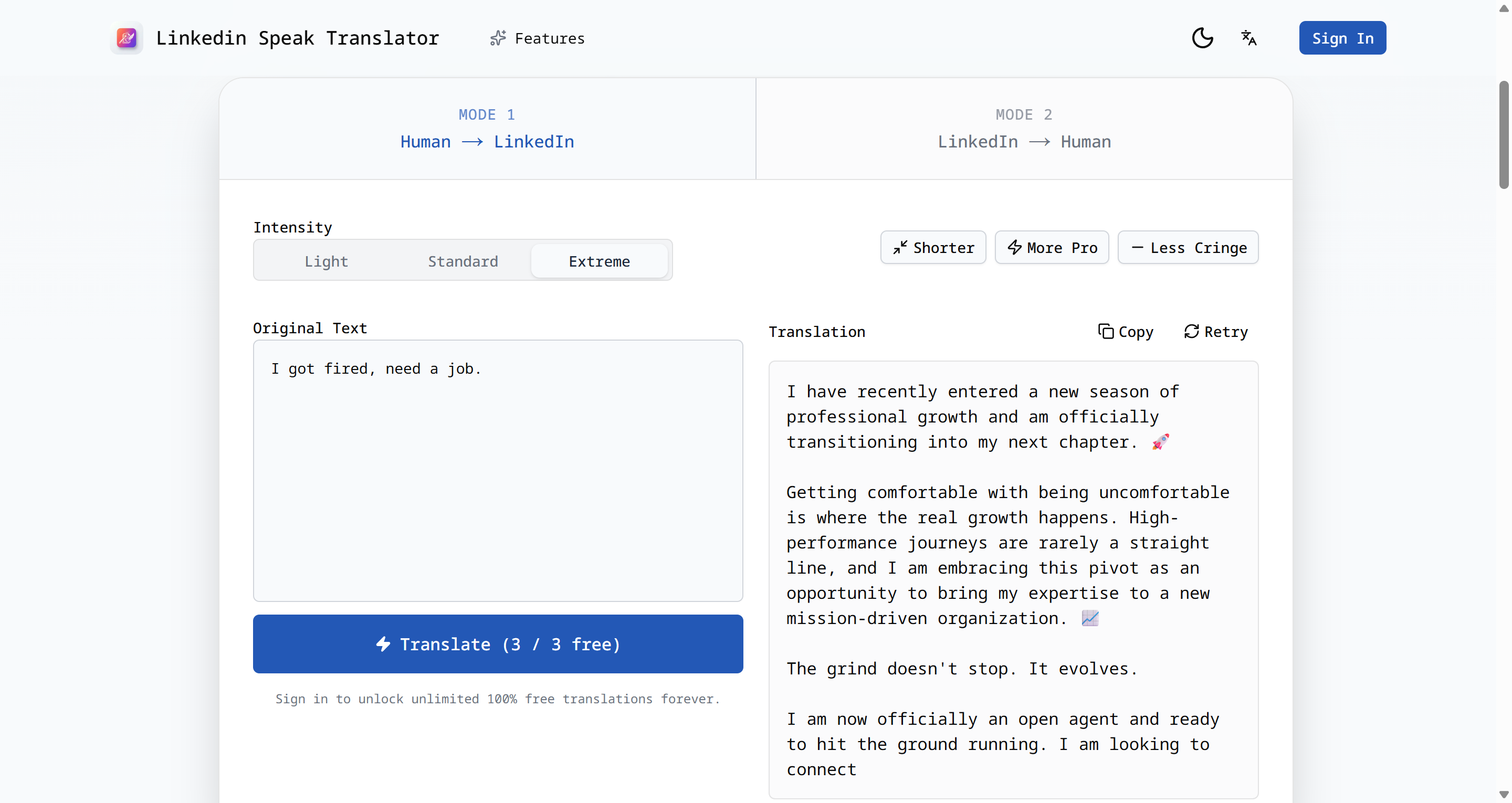 Linkedin Speak Translator
